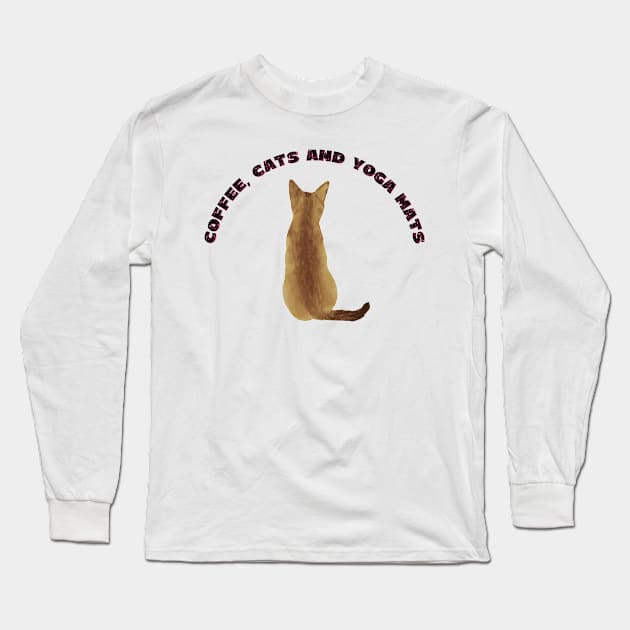 Coffee cats and yoga mats funny yoga and cat drawing Long Sleeve T-Shirt by Red Yoga